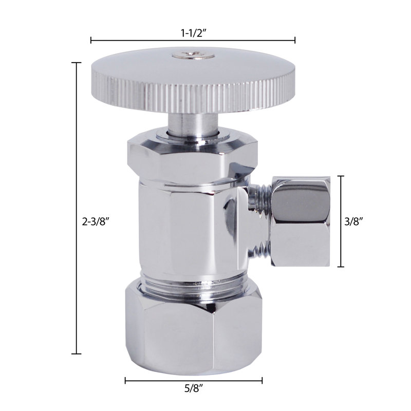 5/8" x 3/8" OD x 15" Corrugated Faucet or Toilet Supply Line with 1/4 Turn Angle Shut Off Valve, Polished Brass