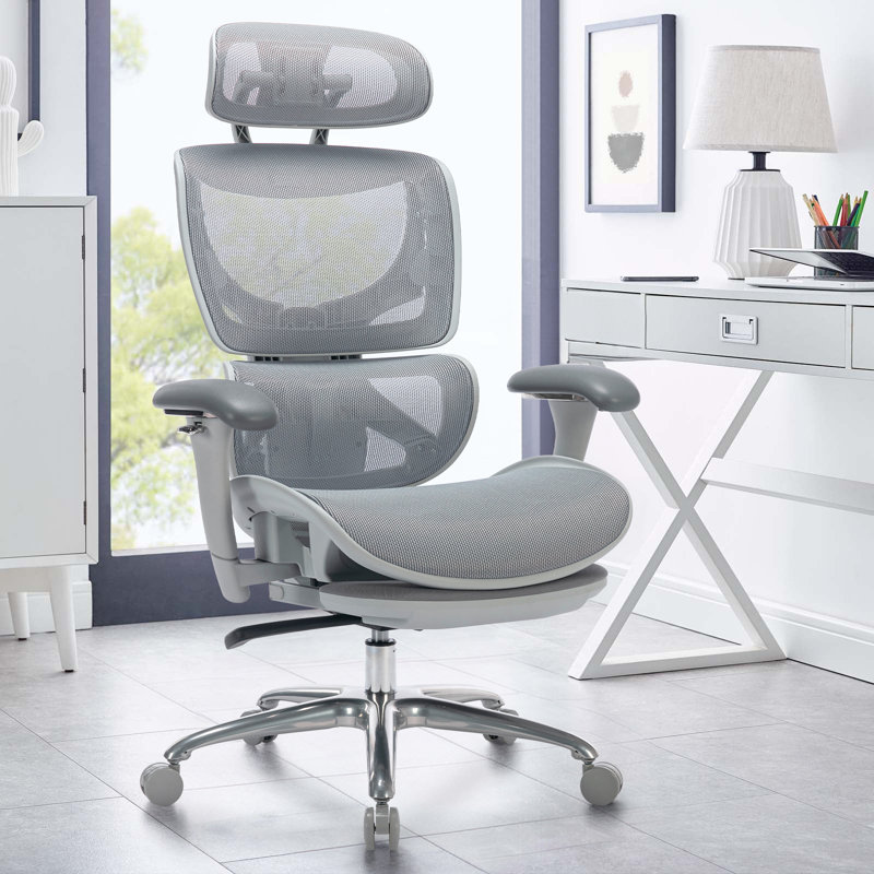 Ergonomic Mesh Office Chair W/ Adjustable Headrest, 3D Armrests, Lumbar Support, 130° Tilt Footrest, Grey