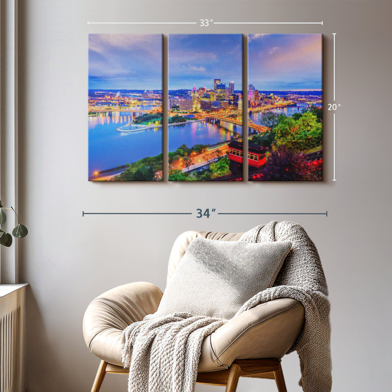 «Evening At Pittsburgh», 3 pièces, H 20 po x l 33 po