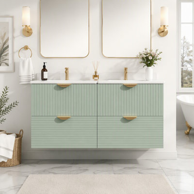 Meuble-lavabo mural moderne avec deux tiroirs spacieux pour un rangement efficace et un gain de place.