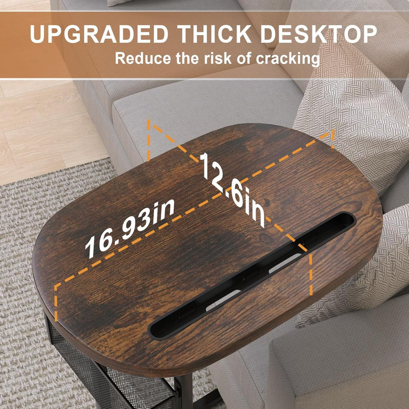 Table d'appoint télé tendance avec grand plateau, table de canapé ajustable avec paniers, Marron foncé
