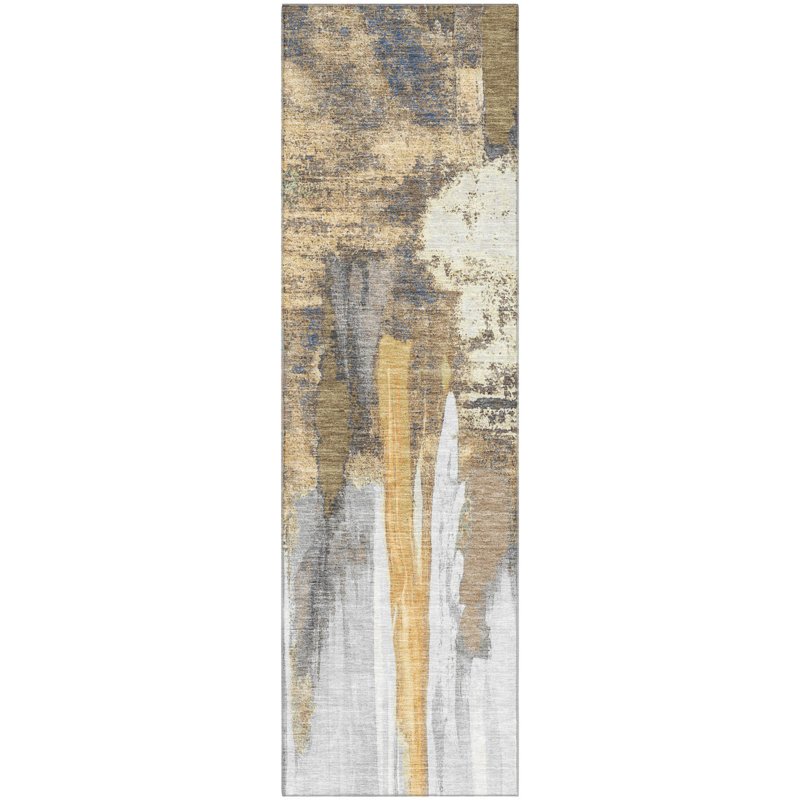 Premium Machine Washable Mouton AMF1979 Abstract Rug, Runner 2'3" x 7'6"