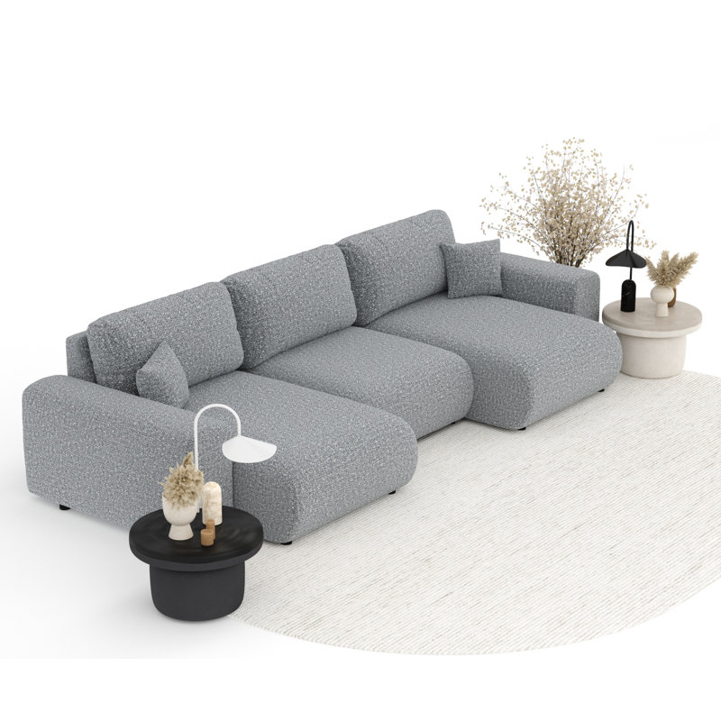 Six-seater panoramic sofa, Grey Boucle