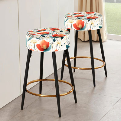 Red And Beige Cottage Floral Pattern - Floral Bar Stools Set Of 2