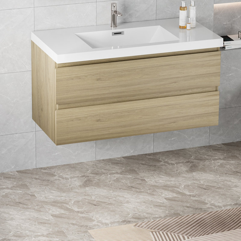 Meuble-lavabo mural simple 42 po avec plateau en résine Stone Carol-Ann, Chêne naturel