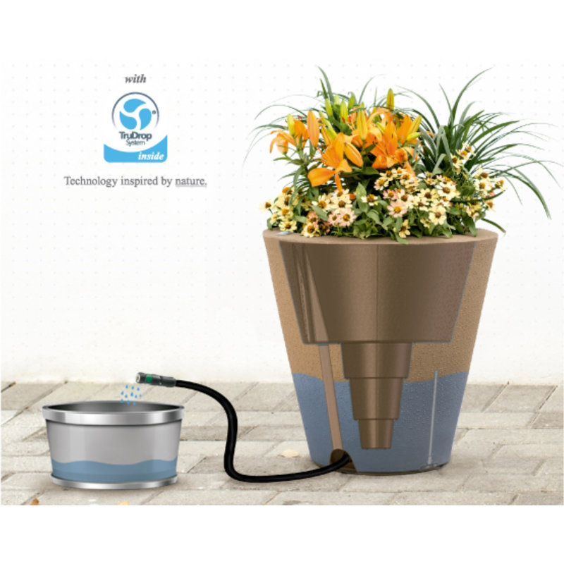Caviar Black Tall Self-Watering Round Planter