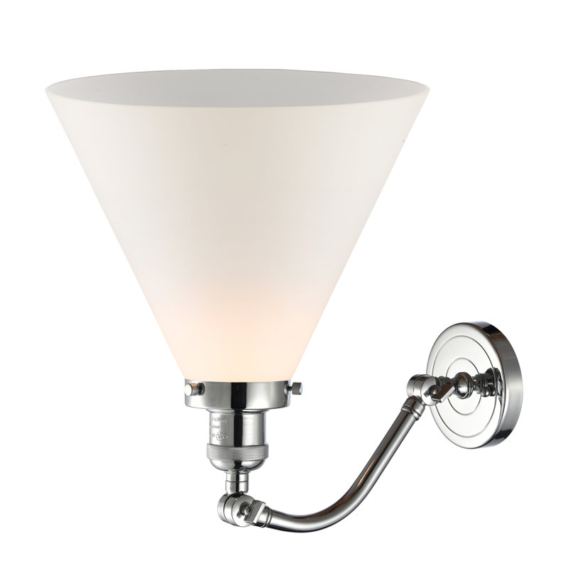Applique murale 1 lumière Cone, Blanc mat, Chrome poli, Ampoule non incluse
