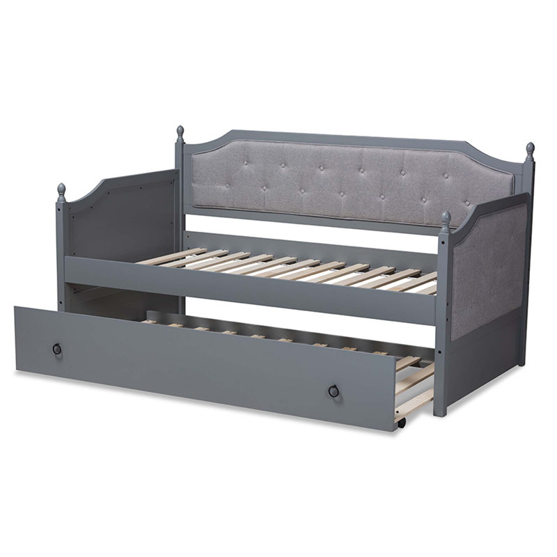 Lit de jour simple en bois massif avec couchette Madrid, Gris