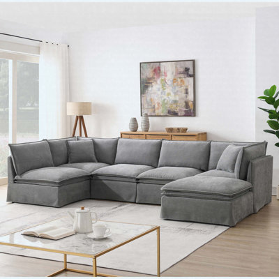 Canapé modulaire en chenille surdimensionné 125,5 po à 6 sièges avec repose-pieds mobile 125,5 po