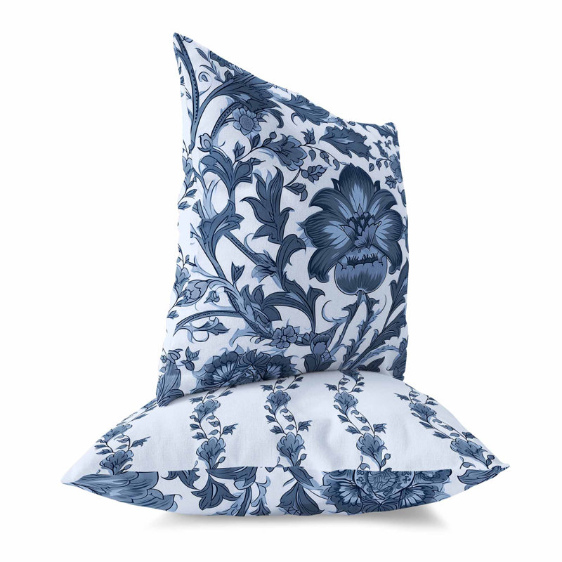 Coussin Mughal Era Garden Treasures Broadcloth, H 26 po x l 26 po, Bleu / gris foncé