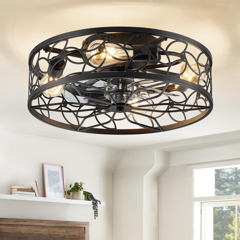 Ventilateurs de plafond en cage avec lumières, Noir
