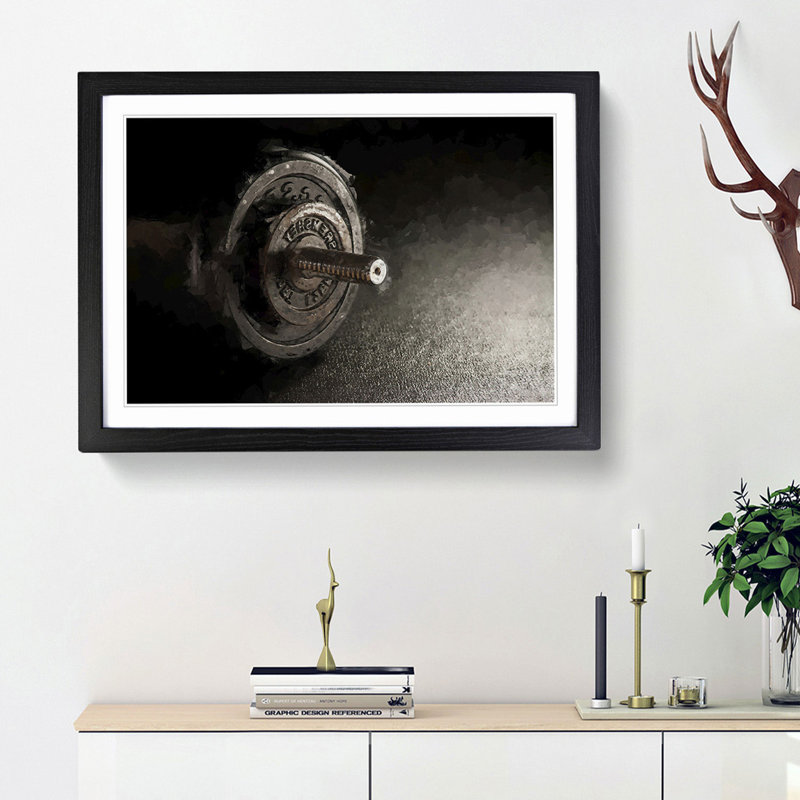 Dumbbell Weight - Picture Frame Graphic Art Print, 48cm H x 65cm W x 2cm D, Black Framed