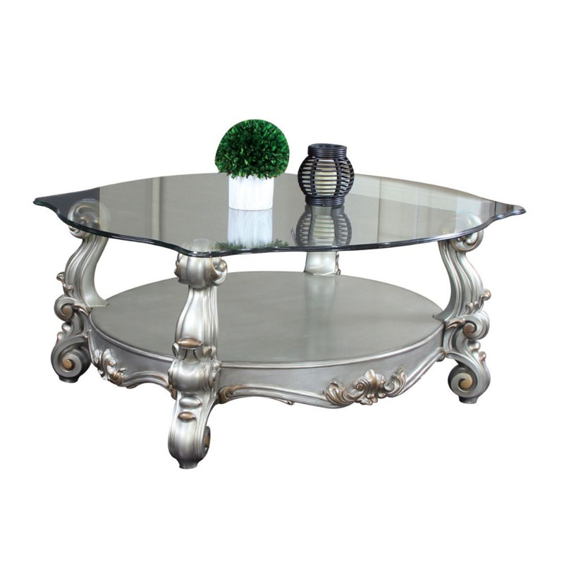 Glass Top Coffee Table, Antique Platinum