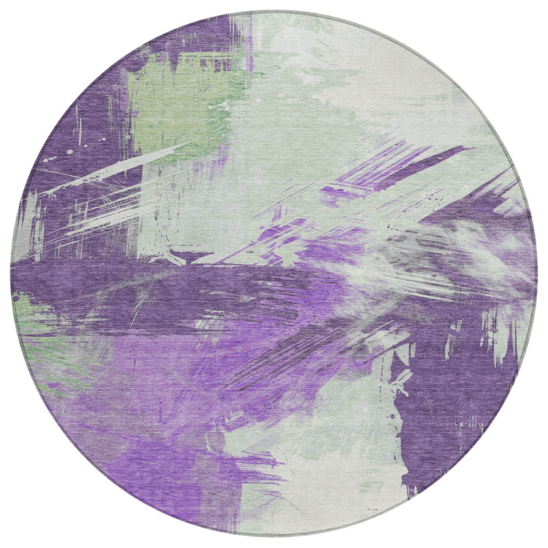 Tapis d'intérieur rond lavable abstrait vert 8 po Mint
