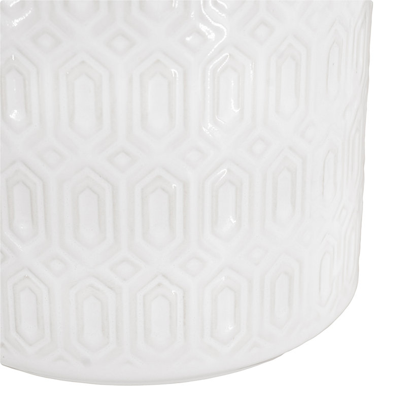 Lot de 2 pots de fleurs en céramique blanche à motifs géométriques L : 17,8 x 17 cm S : 15,2 x 14 cm