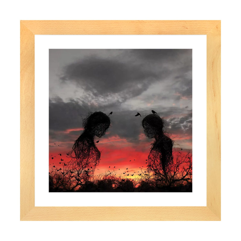 "Sunset" par Abdullah Evindar-impression d’art graphique, Blanc, H 16 po x l 16 po x p 1 po, Toile avec cadre en bois beige