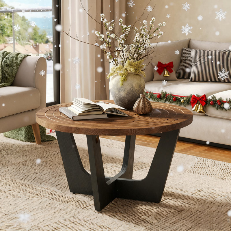 Table basse 31,5 "ronde, bois massif, brun et noir