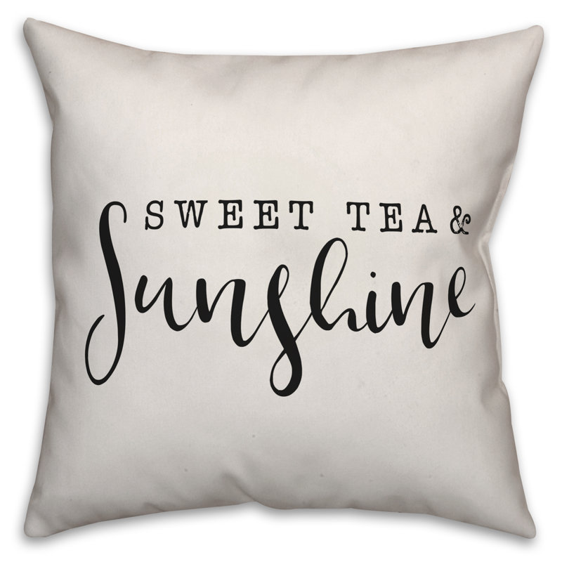  Coussin intérieur / extérieur Sweet Tea and Sunshine, Blanc cassé / noir, H 16 po x l 16 po