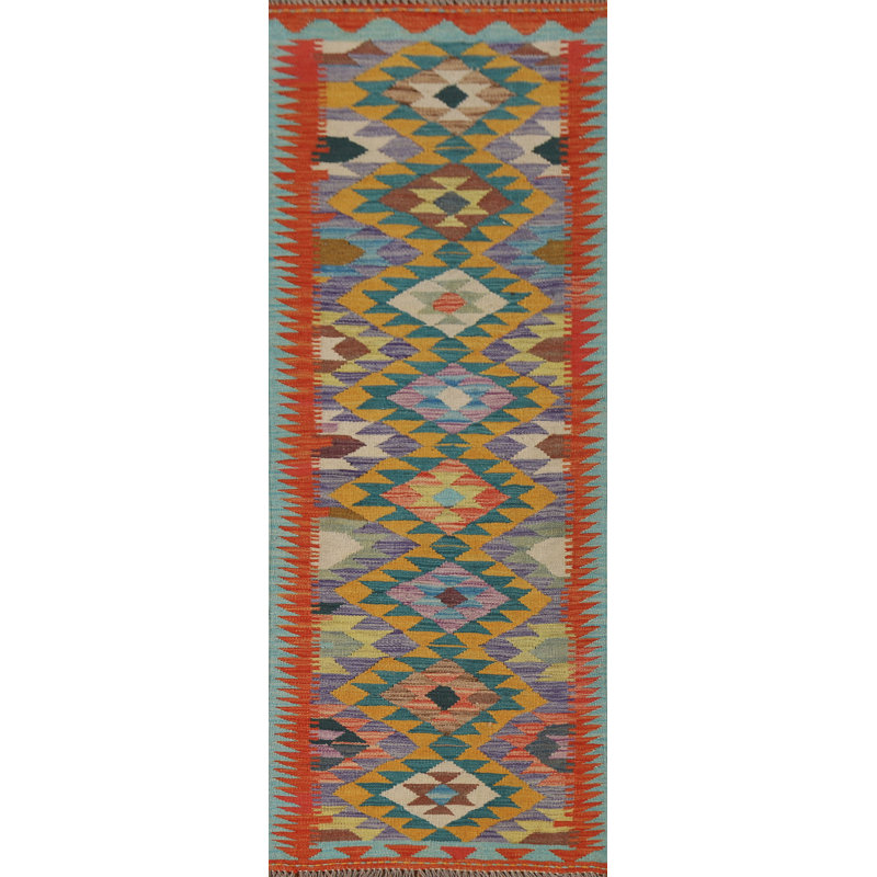 Tapis de couloir géométrique en laine Kilim