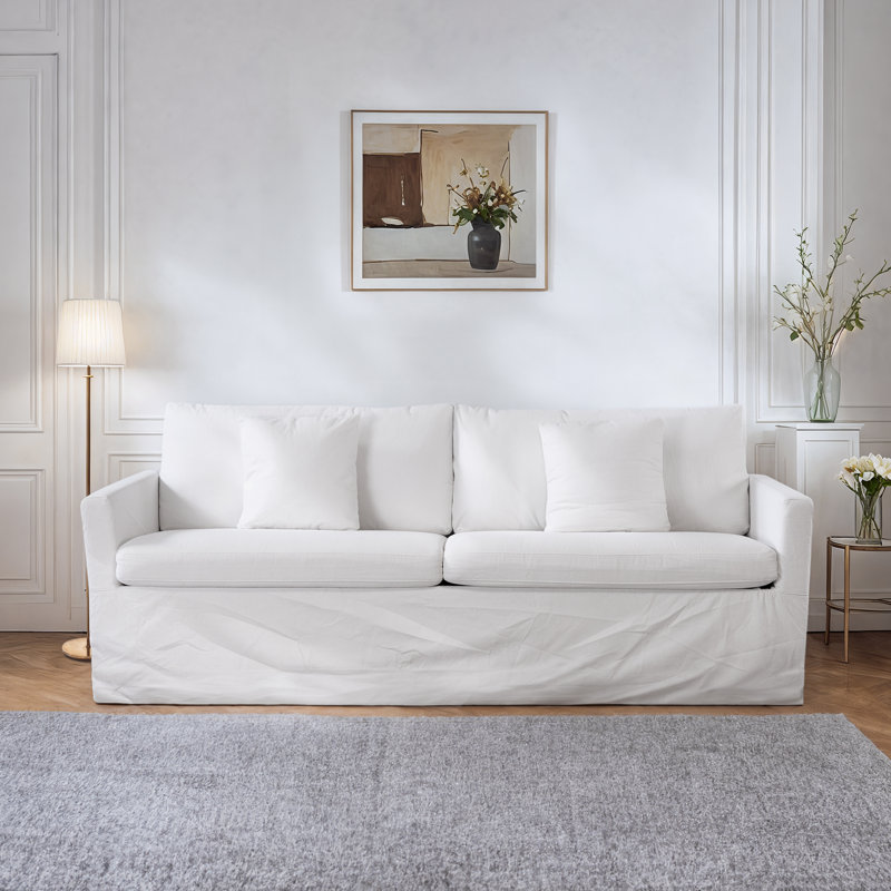 Aqua 93‘’ Modern Slipcovered Sofa for Living Room, White