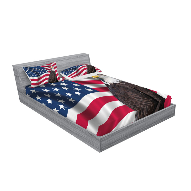 Ambesonne Eagle Fitted Sheet & Pillow Sham Multicolor, California King Sheet Set + 5 Additional Pieces