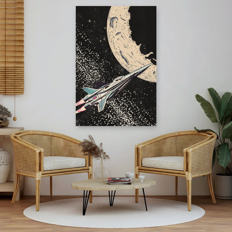 Sci-Fi, lune, vol, rétro, paysage rétro, nature, art mural, 60" H x 40" W