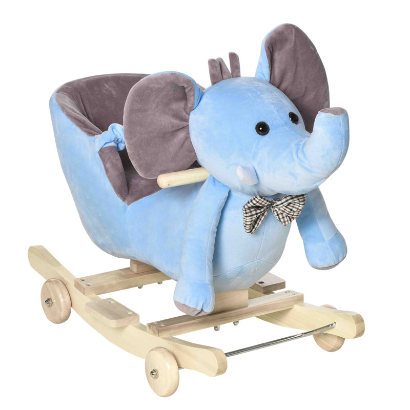 Adahy Plush Kid Ride on Elephant Rocker, Blue