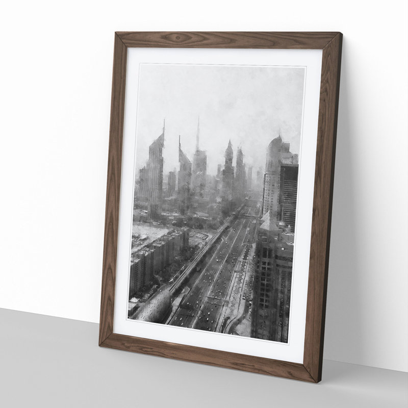 Dubai Skyline Vol.1 - Picture Frame Painting, 36cm H x 27cm W x 2cm D, Walnut Framed