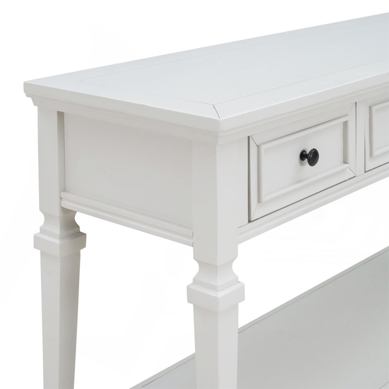 Console Junior Junior avec tiroirs et tablette inférieure ouverte, Blanc antique