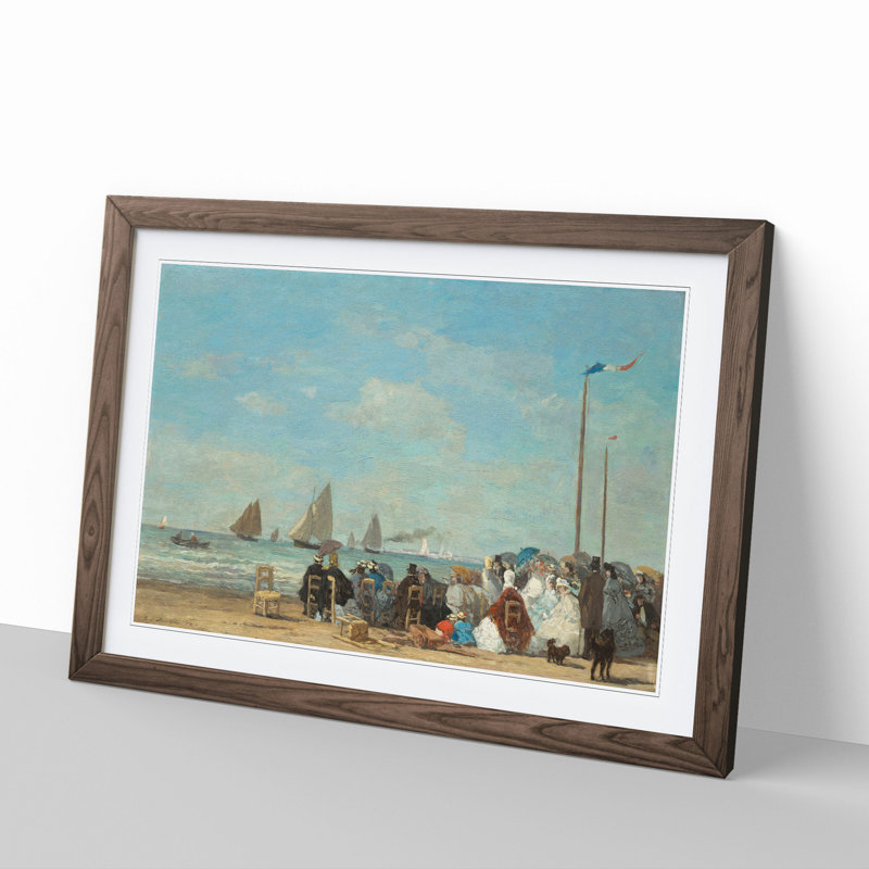 Beach at Trouville Vol.3 by Eugene Boudin - Picture Frame Painting, Walnut Framed, 36cm H x 48cm W x 2cm D