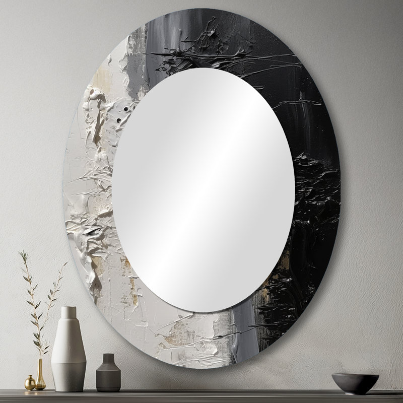 White And Black Tranquility Unleashed II - Large Oval Wall Mirror On Metal, 43" x 33"