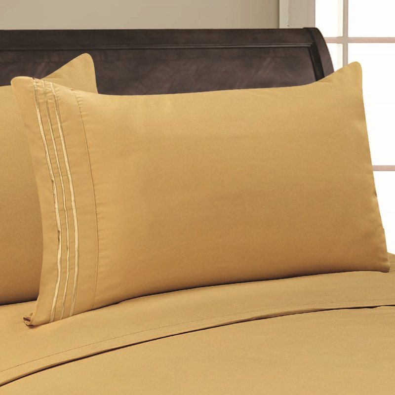 Embossed Stripe Brushed Microfiber Pillowcase Set, Gold, King Pillowcase