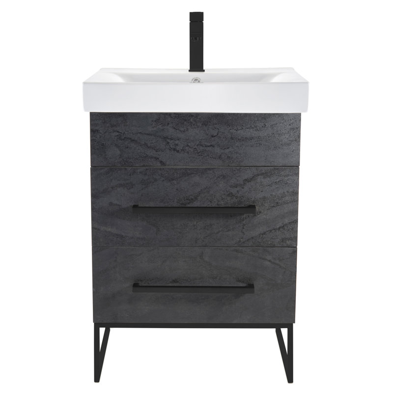 Taft Avenue 24 " W Freestanding Standard Single Vanity Bathroom Vanity With Solid Surface Top, Black Marble, Matte Black