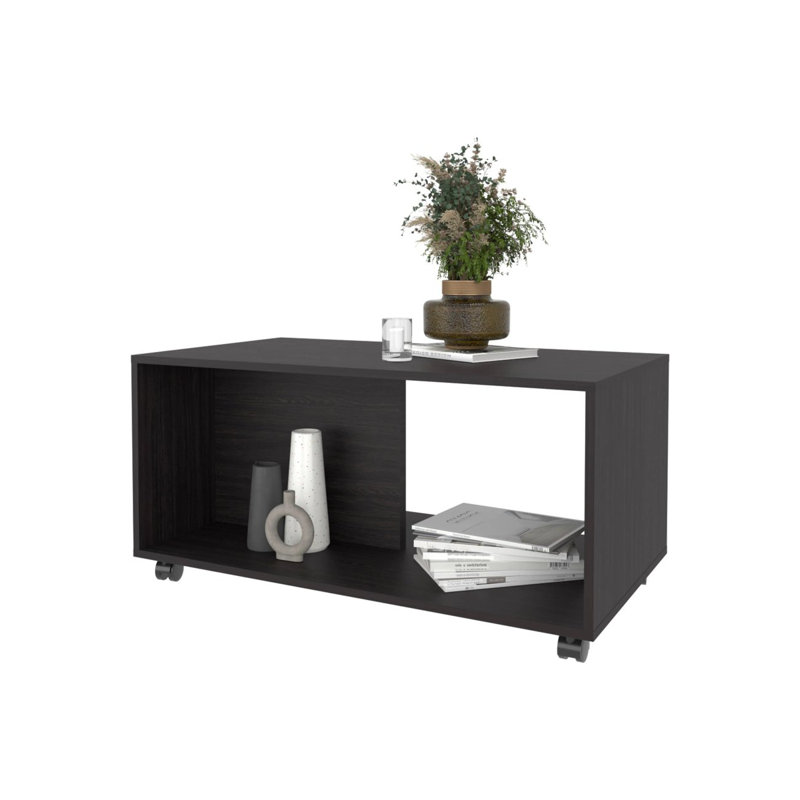 Table basse avec rangement ouvert et roulettes