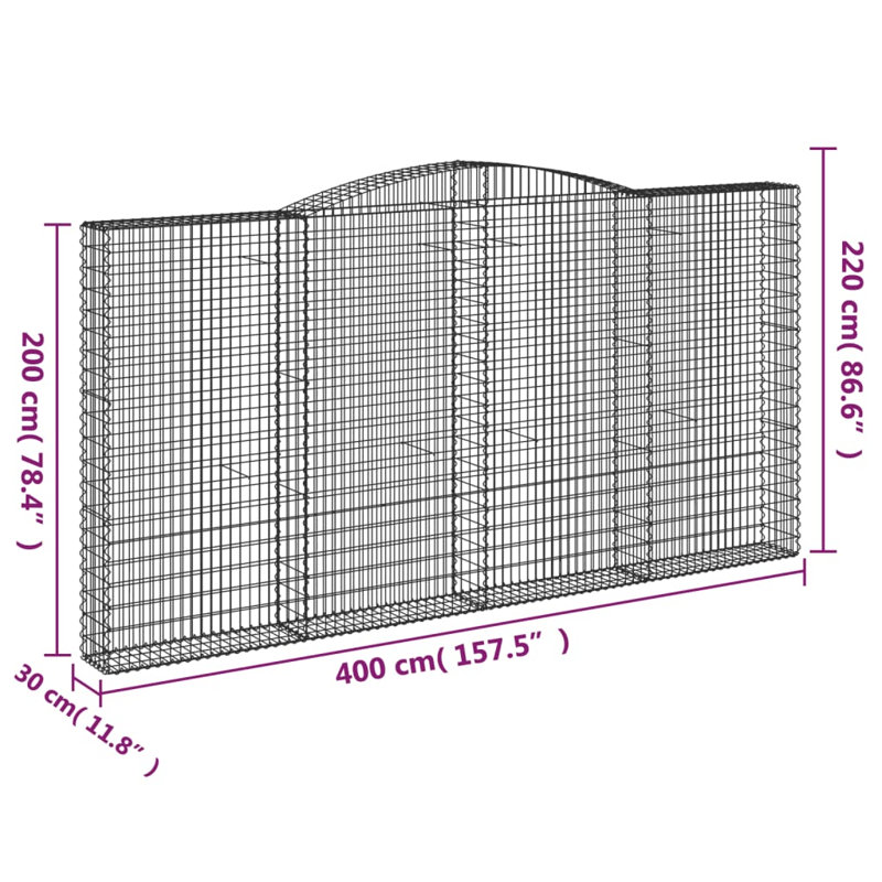 vidaXL Arched Gabion Basket Stone Basket Gabion Retaining Wall Galvanised Iron, 220cm H x 400cm W