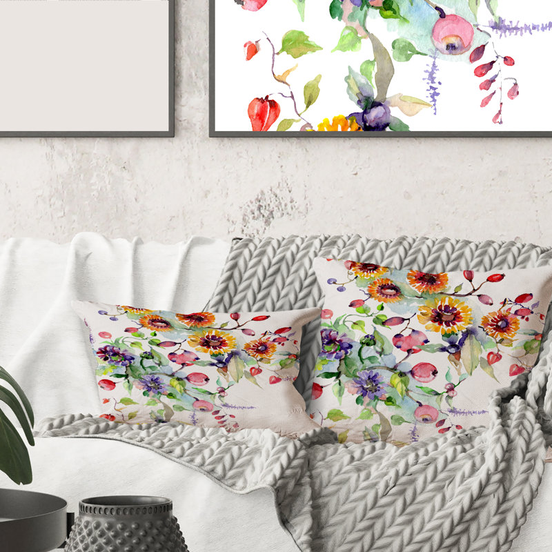 Housse et insert de coussin rectangulaire Vibrant Wild Leaves and Wildflowers