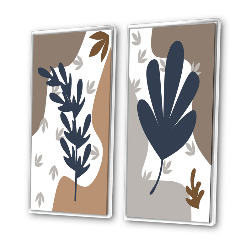 «Minimalistc Plant Silhouettes Still Lifes V», ensemble de 2 impressions, H 32 po x l 32 po x P 1 po, Cadre blanc