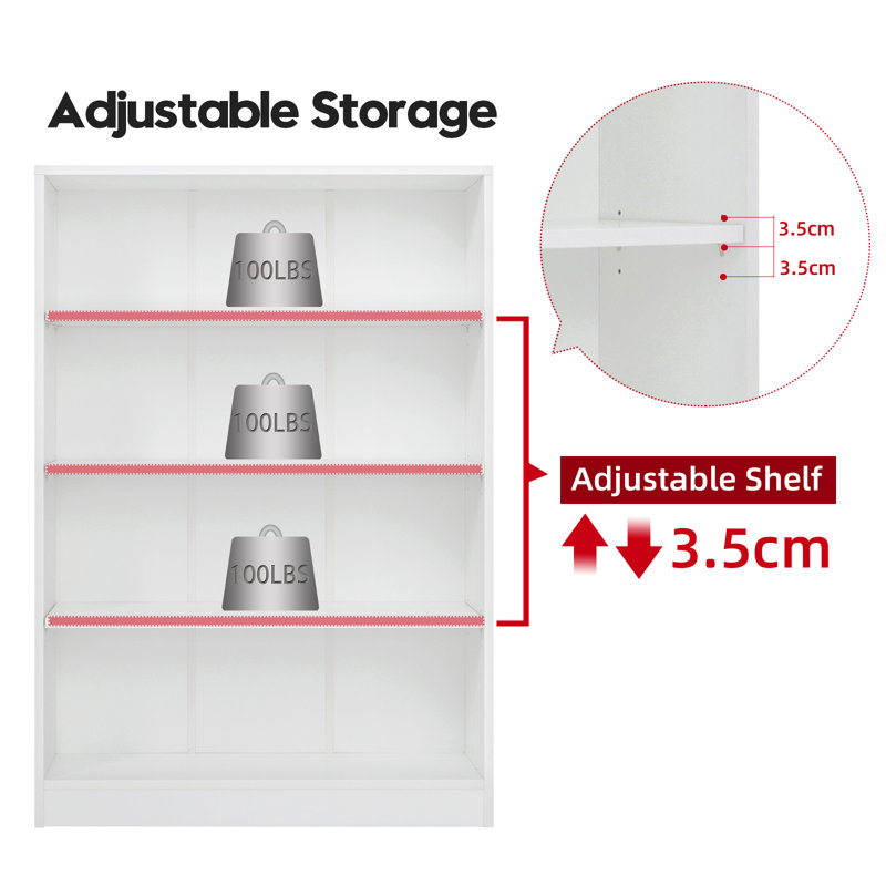 Cremorne Modern Standard Bookcase, White, (4 shelves) 48" H x 33" W x 11.6" D