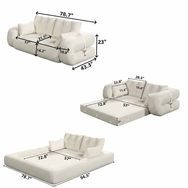 Ce canapé-lit pliable multifonctionnel conçu pour les humains et les animaux de compagnie, mesurant 78,7 pouces, est fabriqué en tissu en peluche et rembourré de mousse et fonctionne comme un lit-canapé 3-en-1 convenant aux salons, chambres d'amis ou salles de jeux, de couleur verte.