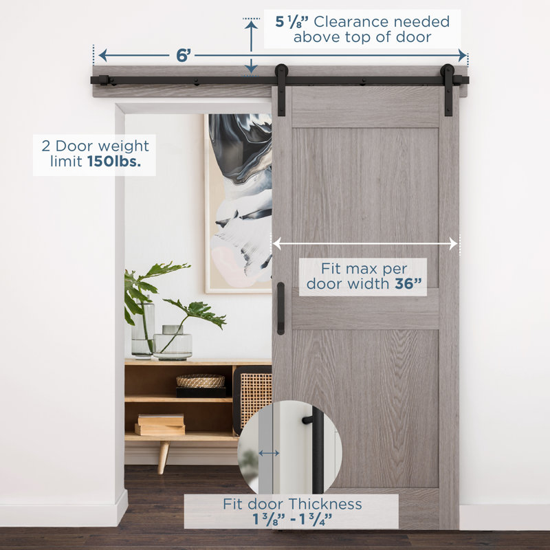 Matte Black 72-Inch Barn Door Hanger Kit with Screws