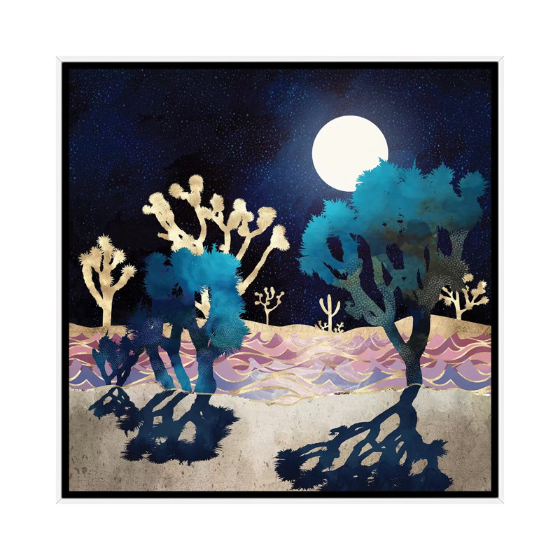 Desert Lake Moonlight - impression d'art graphique, 26" H x 26" W x 1.5" D, White Framed Canvas, Aucun mat
