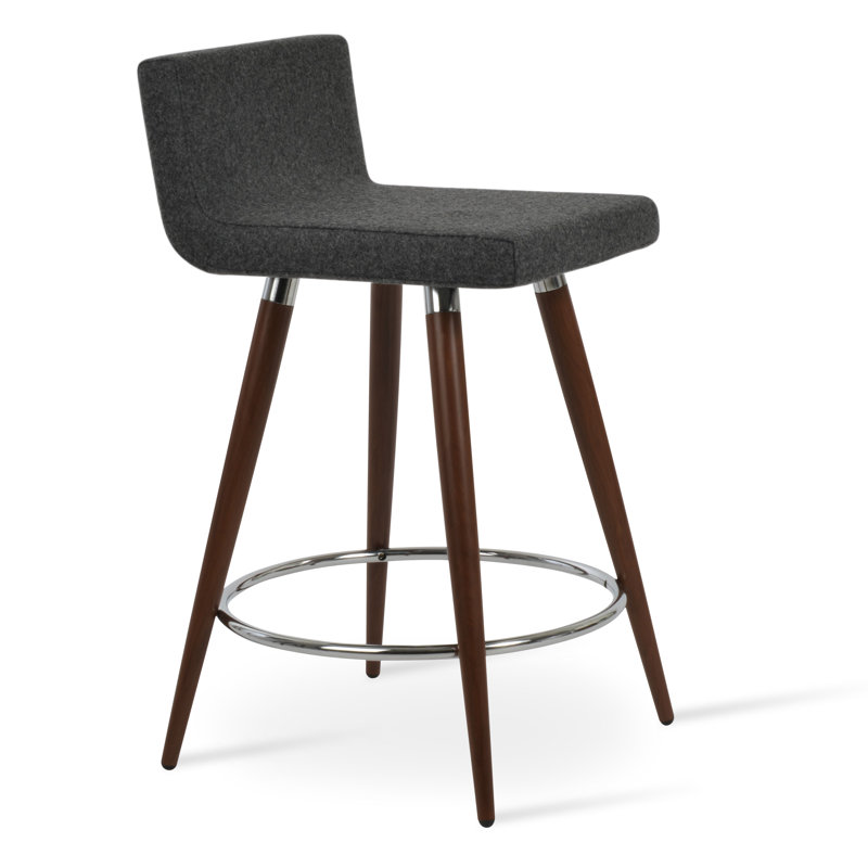 Tabouret de bar et de comptoir Dallas Ana, Noyer, Laine noire, Tabouret de comptoir (siège d’une hauteur de 24