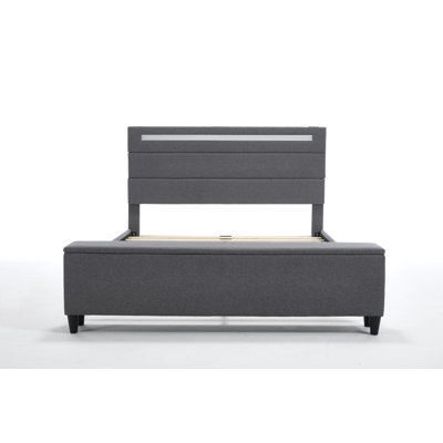 Upholstered Platform Bed with Spacious Ottoman Bench, Convenient Charging Station,