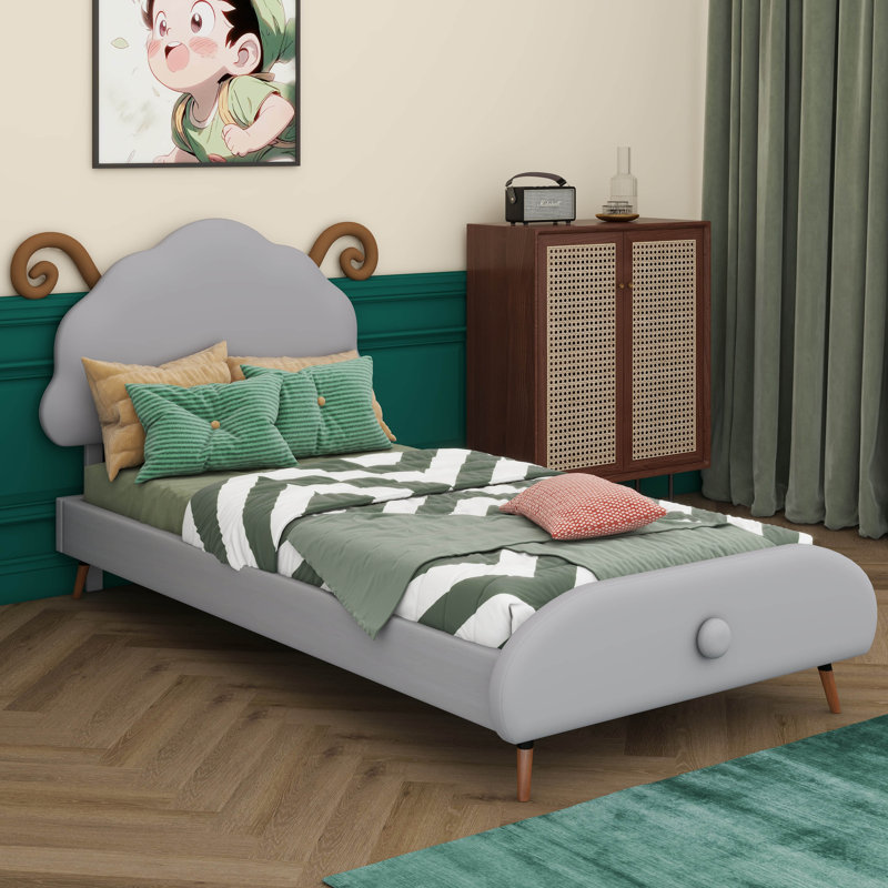Lit plateforme tapissier Alysee, Simple, gris