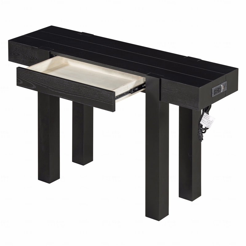 Console rustique minimaliste avec tiroir caché, prise de courant latérale, table d'entrée en bois pour les entrées, les salons et les bureaux à domicile