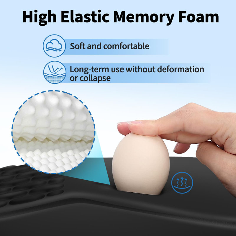 Ergonomic Mouse Pad With Memory Foam Wrist Rest And Non-Slip PU Base, Black