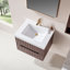 Meuble-lavabo simple mural et suspendu de 61 cm (24 po) en noyer foncé avec lavabo blanc intégré en acrylique, armoire en contreplaqué préassemblée avec 2 tiroirs