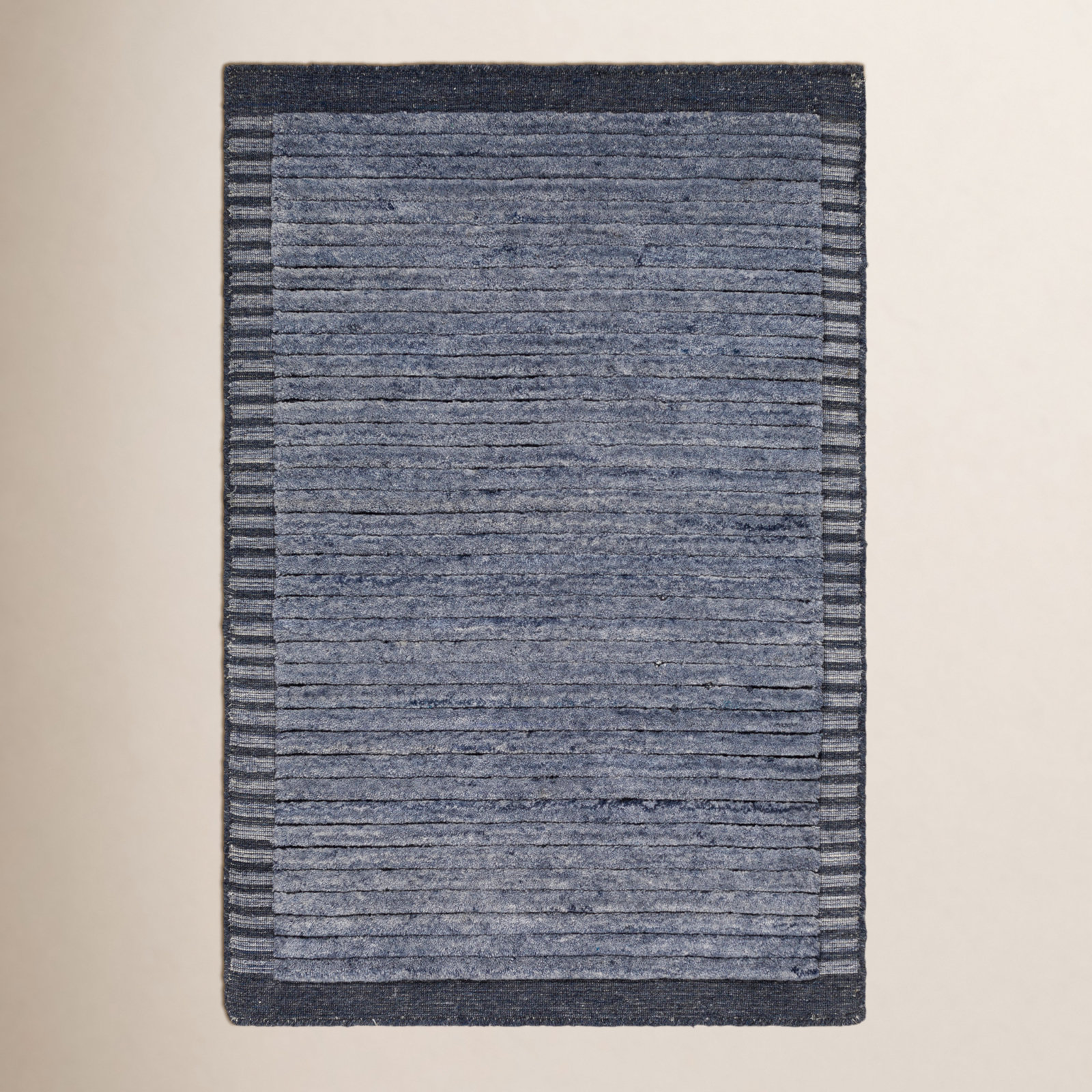 Felipa Hand-Knotted Blue Striped Rug, Rectangle 12' x 15'