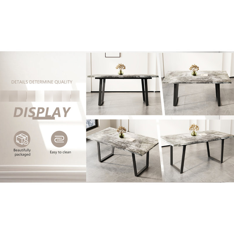 Table de salle à manger moderne 6, poids gris de 75,59 lb Élevé, flair