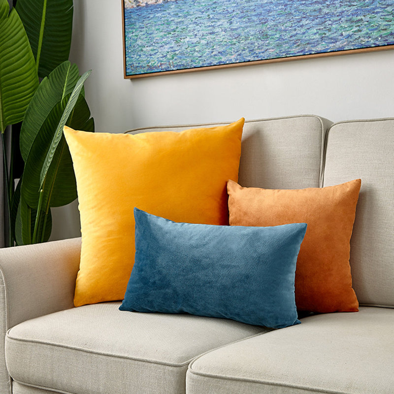 3 Mix sizes and colors Velvet Combo Set of 3 Pillow Covers With Inserts Beautiful Velvet combination, Blue/Yellow/Orange